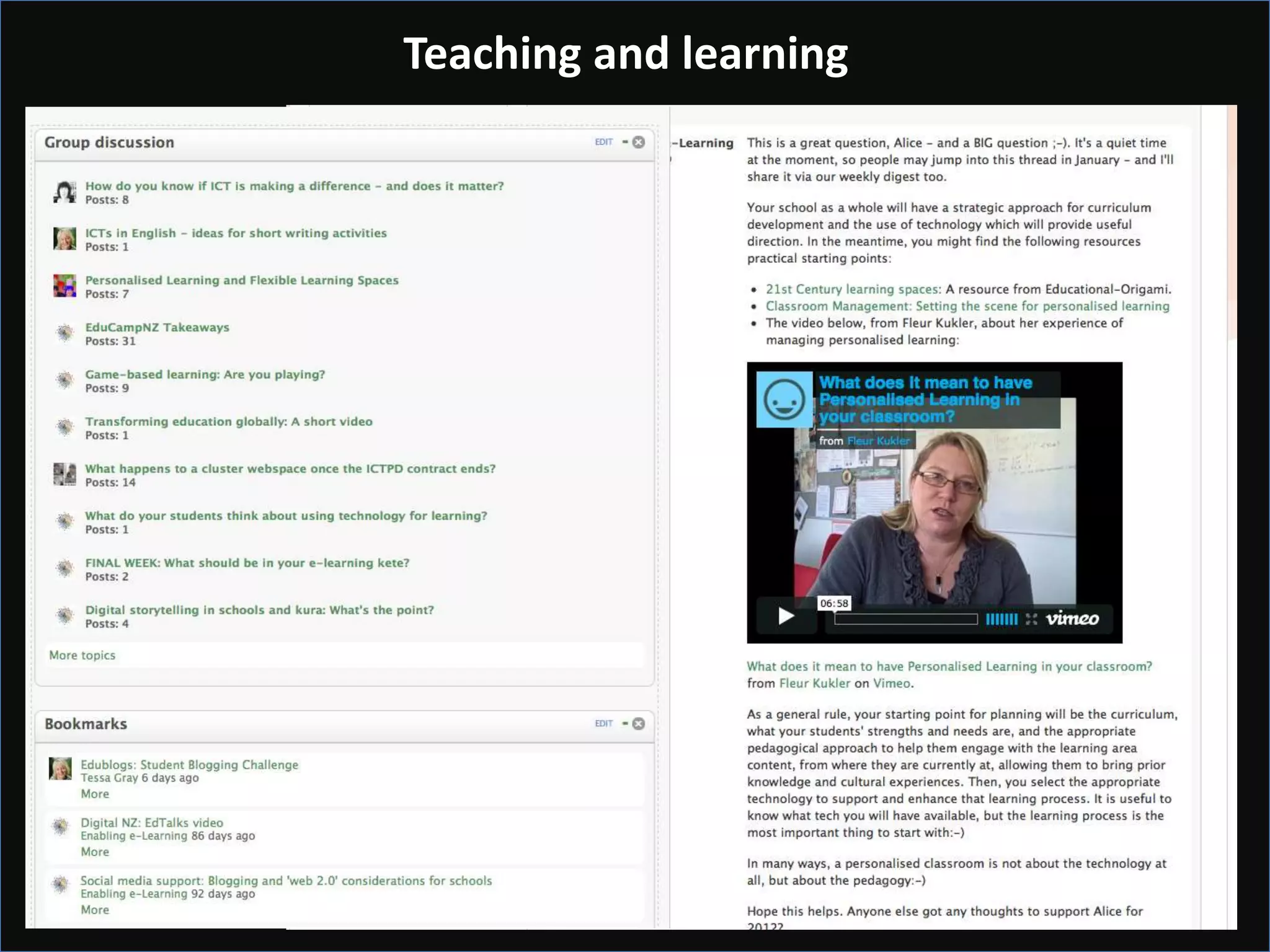 Teaching and learning
 