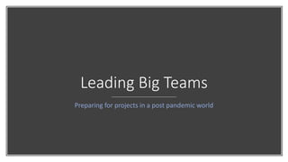 Leading Big Teams
Preparing for projects in a post pandemic world
 