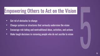 Empowering Others to Act on the Vision
• Get rid of obstacles to change
• Change systems or structures that seriously unde...