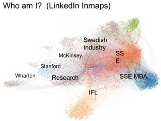 Who am I? (LinkedIn Inmaps)
SS
E
IFL
Swedish
Industry
ResearchWharton
Stanford
McKinsey
SSE MBA
 