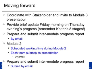 90
Morning
1. What is Change?
2. Kotter’s 8 Stages
3. Groupwork
Afternoon
1. Live Project Groupwork
2. Some Change Tools
Agenda
Going Forward
 