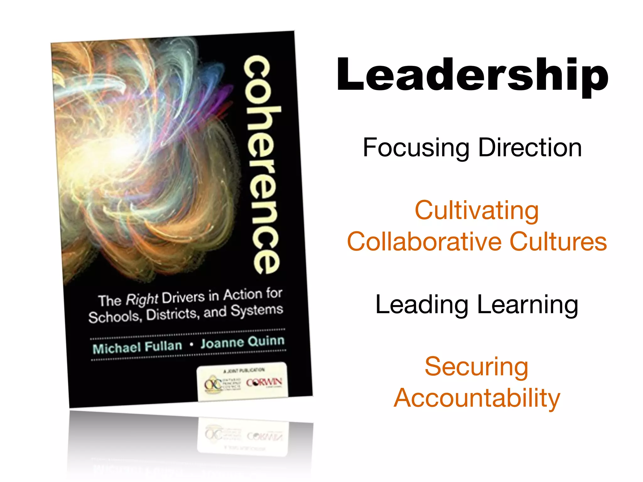 Leadership
Focusing Direction
Cultivating
Collaborative Cultures
Leading Learning
Securing
Accountability
 