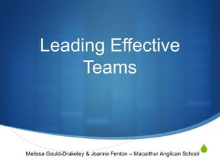 S
Leading Effective
Teams
Melissa Gould-Drakeley & Joanne Fenton – Macarthur Anglican School
 