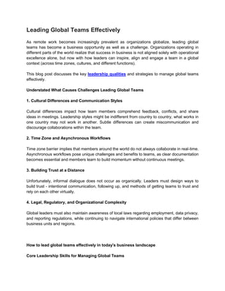 Leading Global Teams Effectively|EMEA Entrepreneur | PDF