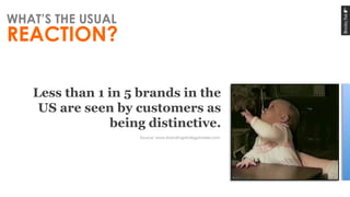 WHAT’S THE USUAL
REACTION?
Less than 1 in 5 brands in the
US are seen by customers as
being distinctive.	
  
Source: www.b...