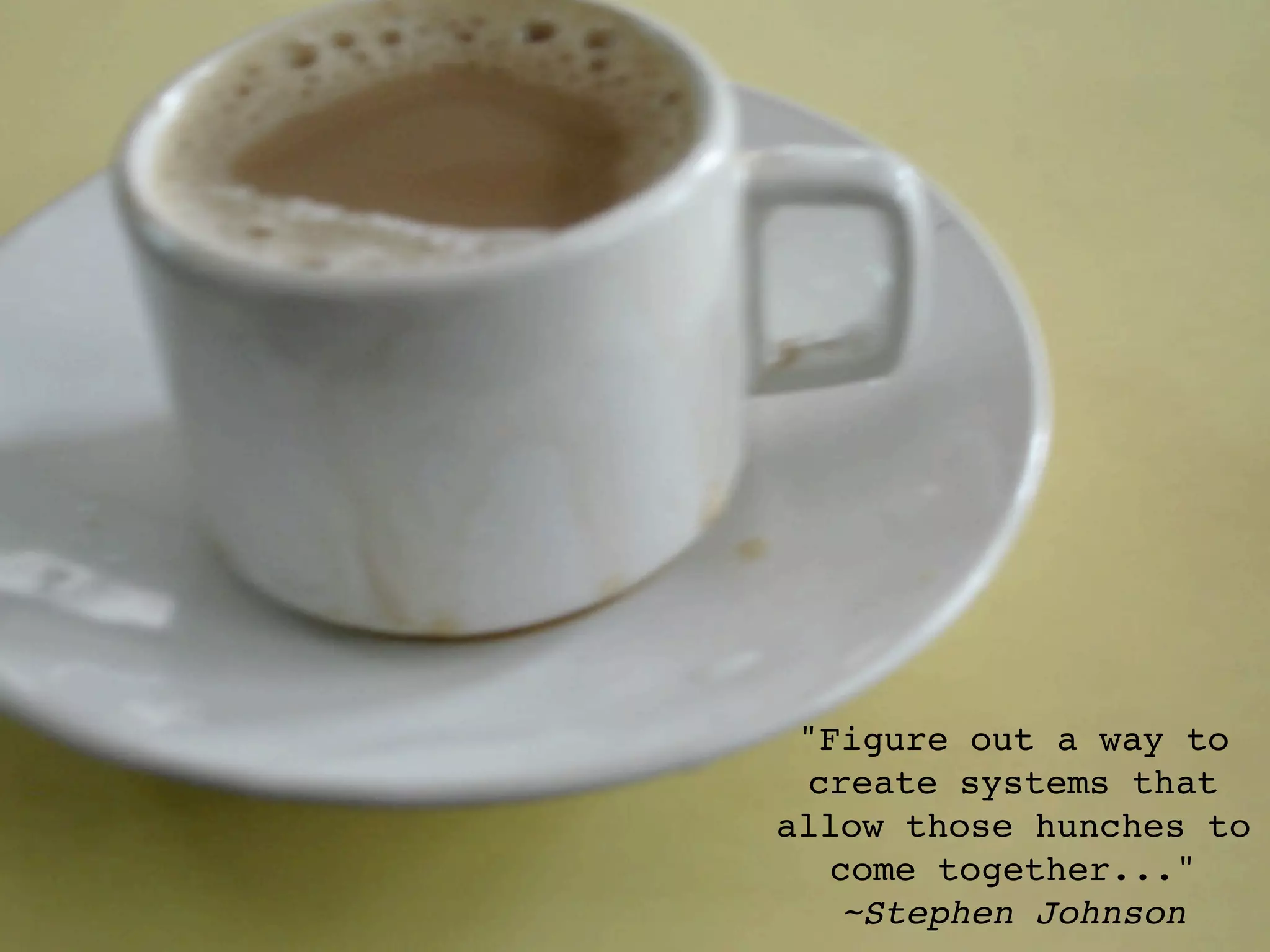 "Figure out a way to
create systems that
allow those hunches to
come together..."
~Stephen Johnson

 