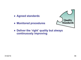 Agreed standards Monitored procedures Deliver the ‘right’ quality but always continuously improving 