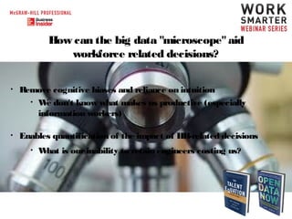 How can the big data "microscope" aid
workforce related decisions?
•

Remove cognitive biases and reliance on intuition
• ...