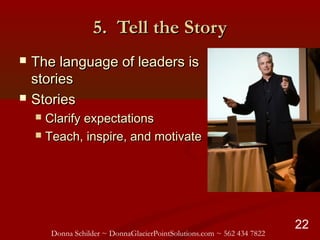 Donna Schilder ~ DonnaGlacierPointSolutions.com ~ 562 434 7822
22
5. Tell the Story5. Tell the Story
 The language of lea...