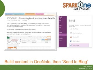 38
SPS Portland
November 14th, 2015
Build content in OneNote, then “Send to Blog”
 