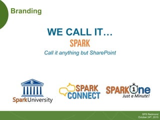 6
SPS Redmond
October 24th, 2015
Branding
WE CALL IT…
Call it anything but SharePoint
 