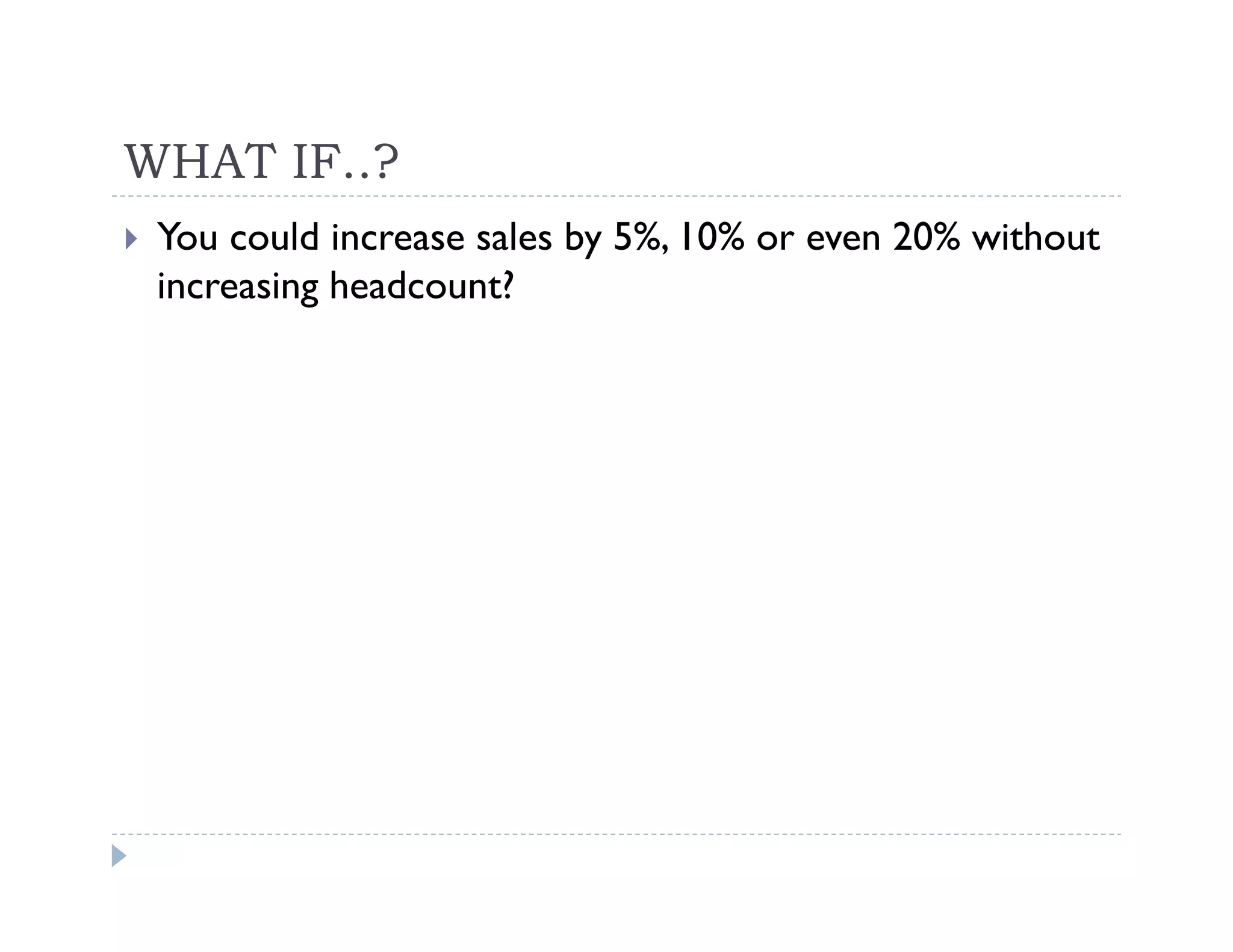 WHAT IF..?
 You could increase sales by 5%, 10% or even 20% without
 increasing headcount?
 