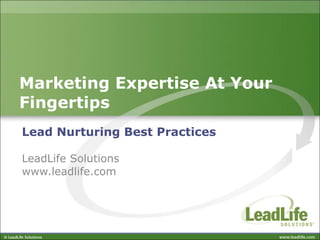 Marketing Expertise At Your Fingertips  Lead Nurturing Best Practices LeadLife Solutions www.leadlife.com 