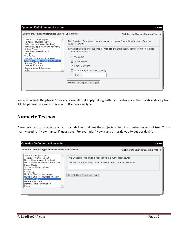Web Surveys Question Types For Questionnaire Design - leadpro247 com page 11 12 we may i!   nclude