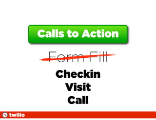 Calls to Action

          Form Fill
            Checkin
             Visit
              Call
twilio
 