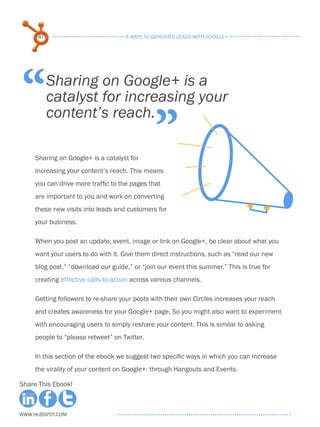 47                              6 ways to generate leads with google+




“         Sharing on Google+ is a
          cata...
