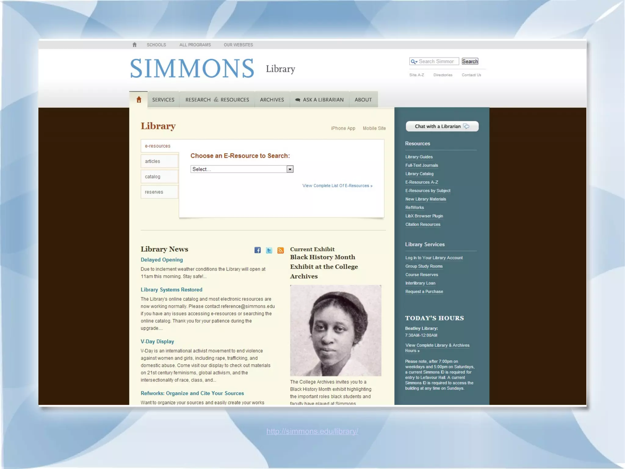 http://simmons.edu/library/
 