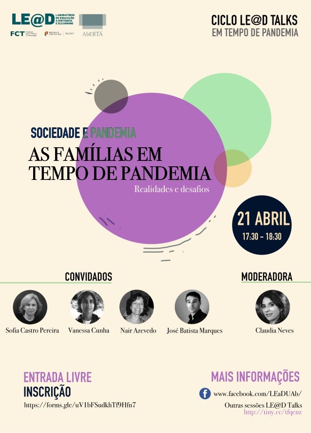 ASFAM�LIASEM
TEMPODEPANDEMIA
Realidadesedesafios
https://forms.gle/uV1bFSudkhTf9Hfn7
ENTRADALIVRE
INSCRI��O
CONVIDADOS MOD...