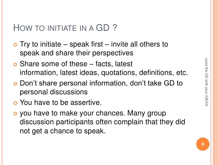 Lead the group discussions with your ideas