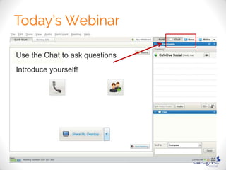 Use the Chat to ask questions 
Introduce yourself! 
 
