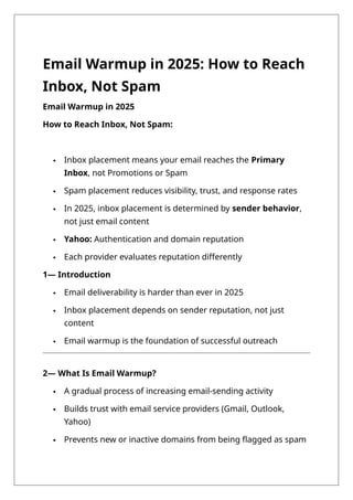 Email Warmup in 2025: How to Reach Inbox, Not Spam | DOCX