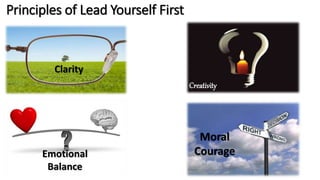 Principles of Lead Yourself First
Clarity
Creativity
Emotional
Balance
Moral
Courage
 