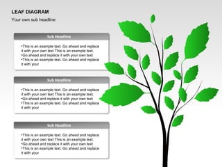 Sub Headline
•This is an example text. Go ahead and replace
it with your own text This is an example text.
•Go ahead and replace it with your own text
•This is an example text. Go ahead and replace
it with your
LEAF DIAGRAM
Your own sub headline
Sub Headline
•This is an example text. Go ahead and replace
it with your own text This is an example text.
•Go ahead and replace it with your own text
•This is an example text. Go ahead and replace
it with your
Sub Headline
•This is an example text. Go ahead and replace
it with your own text This is an example text.
•Go ahead and replace it with your own text
•This is an example text. Go ahead and replace
it with your
 