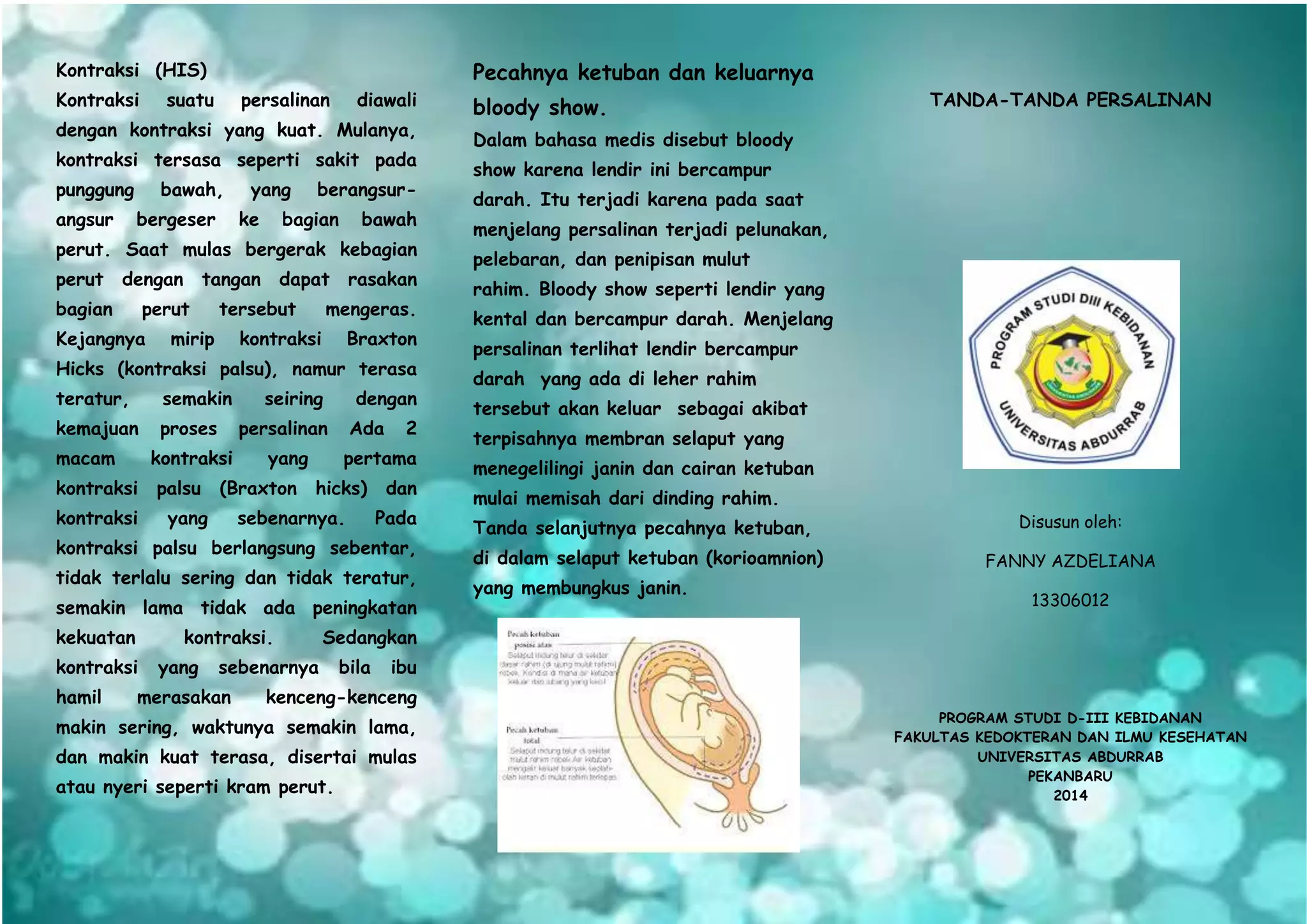 Leaflet atau brosur tanda tanda persalinan bidan | DOCX