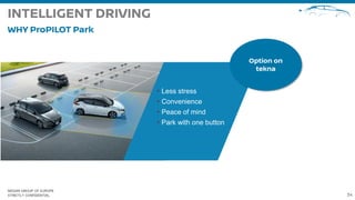 NISSAN GROUP OF EUROPE
STRICTLY CONFIDENTIAL
 Less stress
 Convenience
 Peace of mind
 Park with one button
 