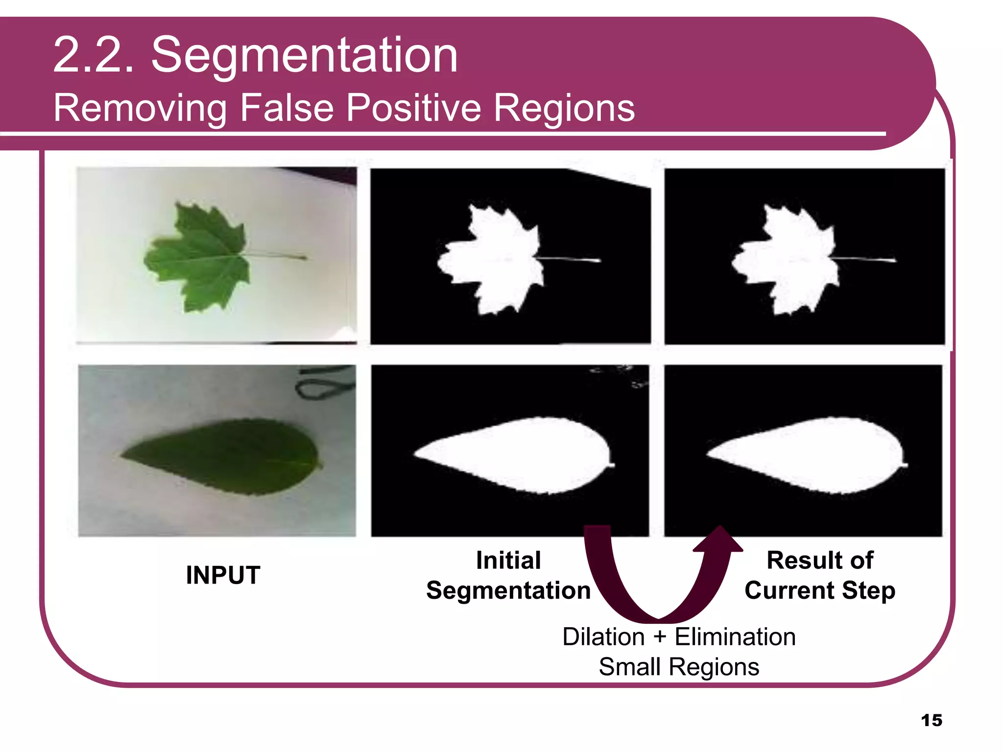 2.2. Segmentation
Removing False Positive Regions
INPUT
Initial
Segmentation
Result of
Current Step
Dilation + Elimination
Small Regions
15
 