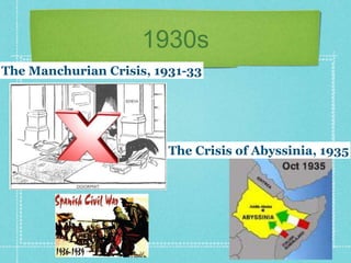 1930s
The Manchurian Crisis, 1931-33
The Crisis of Abyssinia, 1935
 