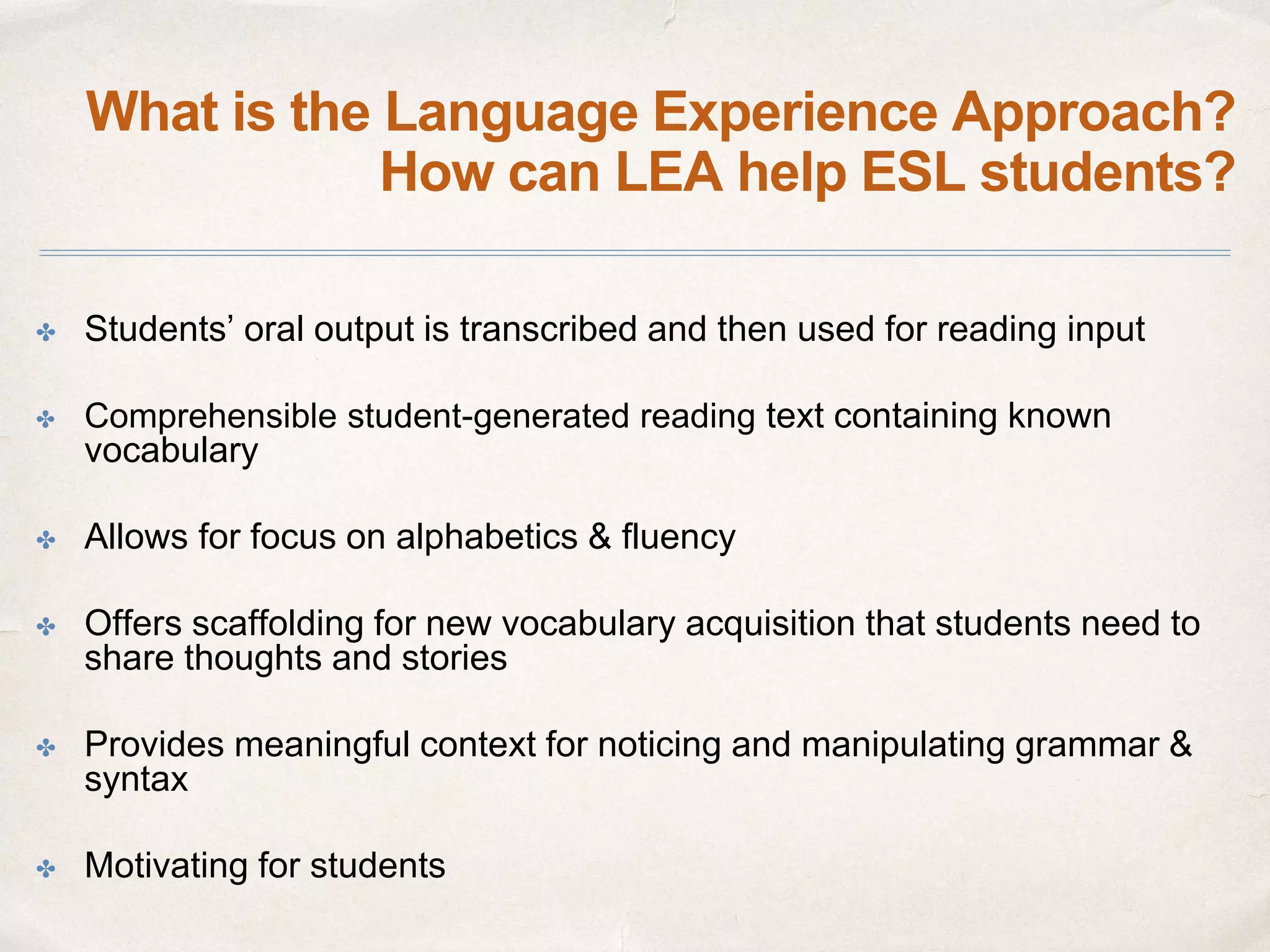 Language Experience Activities for Elementary Grades, Adult Low Level ...