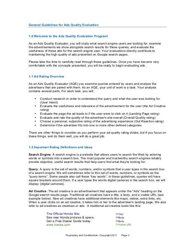 leaked google general guidelines for ads quality evaluation june 15 ads quality rater cover letter