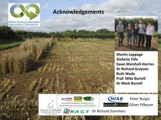 Acknowledgements:
Dr Alastair Leake
Dr Nicola Hinton Dr Richard Summers
Peter Burgis
Oliver Pilbeam
Martin Lappage
Stefanie Tille
Ewan Marshall-Harries
Dr Richard Grayson
Ruth Wade
Prof. Mike Burrell
Dr Mark Burrell
Acknowledgements
 