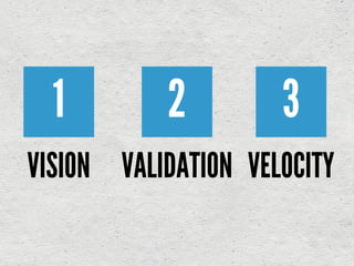 1 2 3
VISION VALIDATION VELOCITY
 