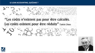 © XL SA | contact@xl-groupe.com | Paris 01 78 16 11 99 | Région 04 76 61 34 40 | 88, Allée Galilée 38330 Montbonnot-Saint-Martin | Organisme de formation (Préfecture de région) 82 38 00 90938 | SIRET 347 945 628 000 50 3
LE LEAN ACCOUNTING, QUÉZAKO ?
 