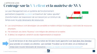 Centrage sur la VA client et la maîtrise de NVA
➢
➢
➢
 