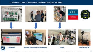 © XL SA | contact@xl-groupe.com | Paris 01 78 16 11 99 | Région 04 76 61 34 40 | 88, Allée Galilée 38330 Montbonnot-Saint-Martin | Organisme de formation (Préfecture de région) 82 38 00 90938 | SIRET 347 945 628 000 50 20
EXEMPLES BT DANS L’USINE ECOLE UIMM CHAMPAGNE-ARDENNE
Kamishibai Atelier Résolution de problème Cobot Imprimante 3D
 