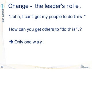 Change - the leader's role.
59 Downloaded by Tariq qandeel (egysms3@gmail.com)
"John, I can't get my people to do this."
How can you get others to "do this".?
 Only one w a y .
 