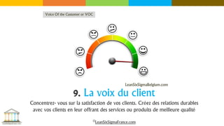 9. La voix du client
Concentrez- vous sur la satisfaction de vos clients. Créez des relations durables
avec vos clients en leur offrant des services ou produits de meilleure qualité
©LeanSixSigmaFrance.com
 