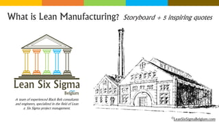 What is Lean Manufacturing? Storyboard + 5 inspiring quotes
©LeanSixSigmaBelgium.com
A team of experienced Black Belt consultants
and engineers, specialized in the field of Lean
& Six Sigma project management.
 