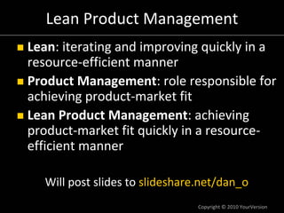 Lean Product Management for Web 2.0 Products | PDF