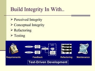 Build Integrity In With.. Perceived Integrity Conceptual Integrity Refactoring Testing 