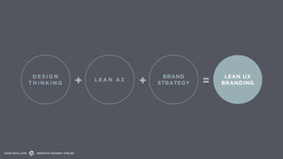 D E S I G N
T H I N K I N G
L E A N A 3
BRAND
STRATEGY
LEAN UX
BRANDING+ + =
SEMANTIC FOUNDRY ATELIERMADE WITH LOVE
 