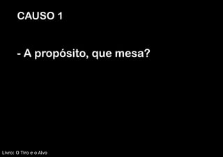 CAUSO 1
 
 

- A propósito, que mesa?

Livro: O Tiro e o Alvo

 