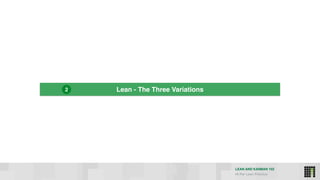 LEAN AND KANBAN 102
HI Per Lean Practice
Lean - The Three Variations2
 