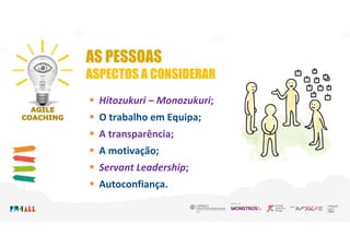 AS PESSOAS
ASPECTOS A CONSIDERAR
 Hitozukuri – Monozukuri;
 O trabalho em Equipa;
 A transparência;
 A motivação;
 Servant Leadership;
 Autoconfiança.
 