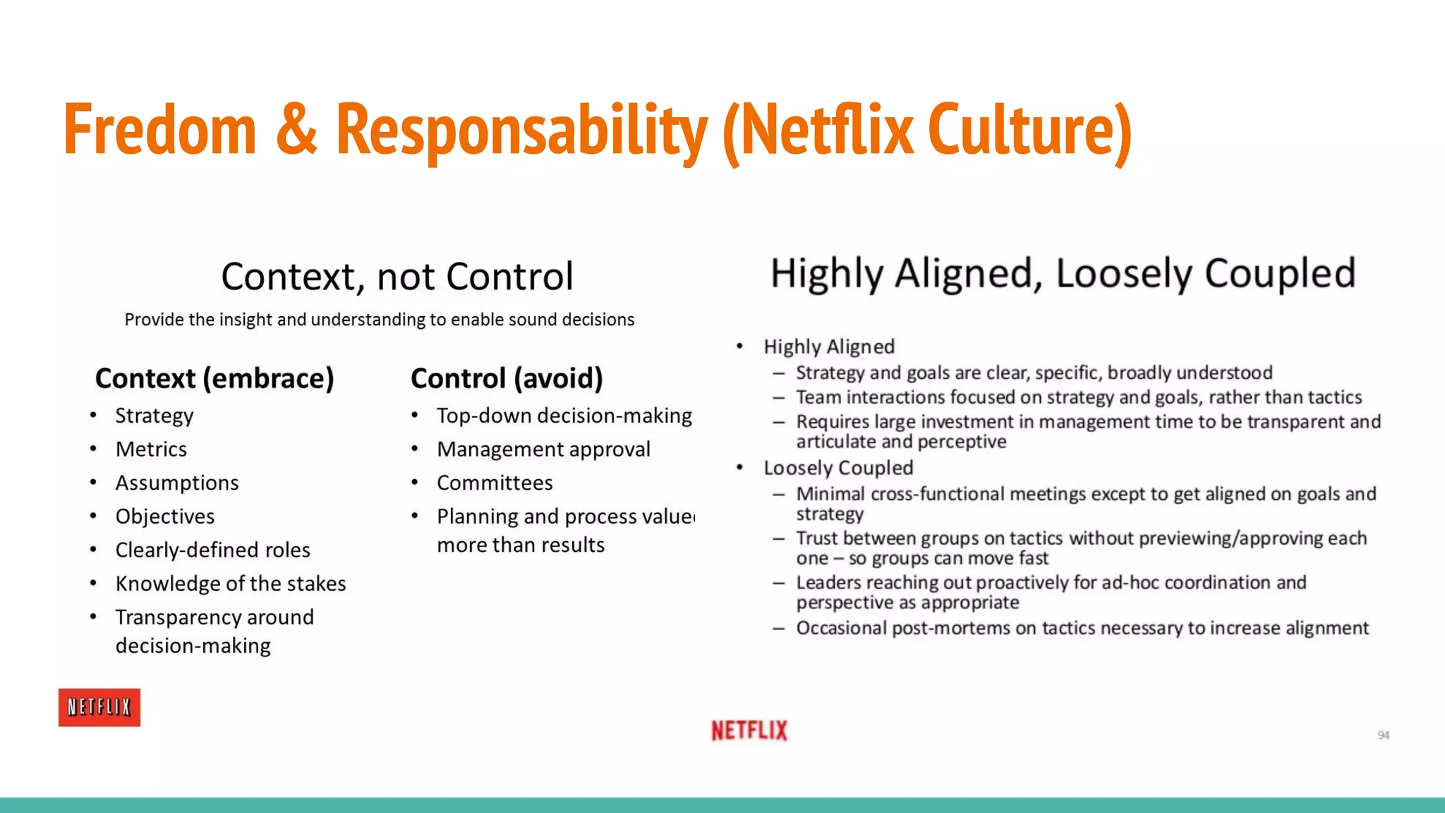 Fredom & Responsability (Netﬂix Culture)
 