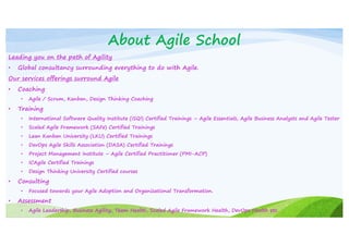 About Agile School
Leading you on the path of Agility
• Global consultancy surrounding everything to do with Agile.
Our se...