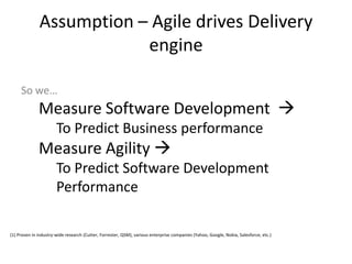 Assumption – Agile drives Delivery engineAgility  (1) Better Software Development  Better Business(1) Proven in industry-wide research (Cutter, Forrester, QSM), various enterprise companies (Yahoo, Google, Nokia, Salesforce, etc.)